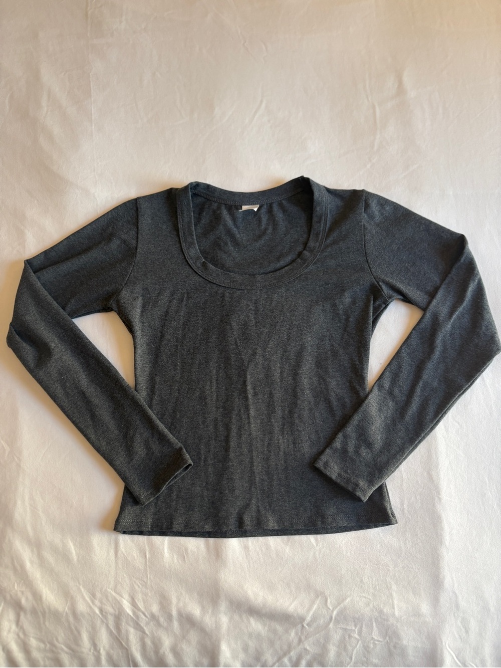 Jova Charcoal Grey Scoop Neck Long Sleeve Top Basics Fall Winter